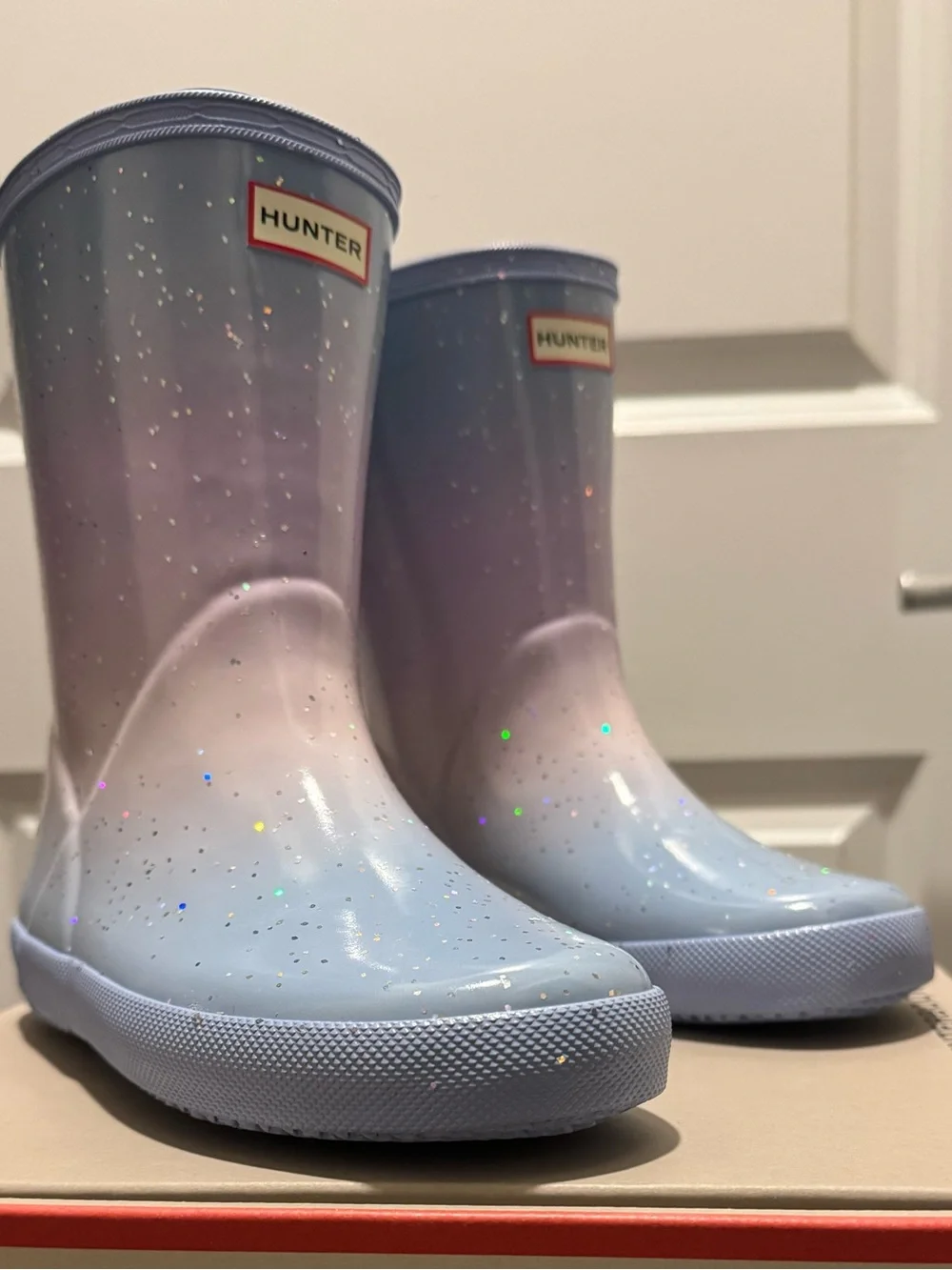 Hunter Kids' Pastel Blue-Pink Ombre Glitter Rain Boots
